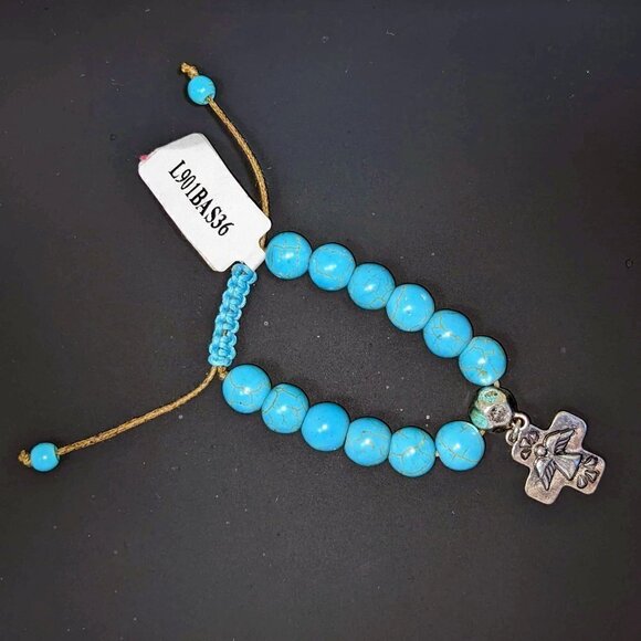 Silver Cross Angel Turquoise & Silver Beaded Bracelet NWT - Picture 2 of 6